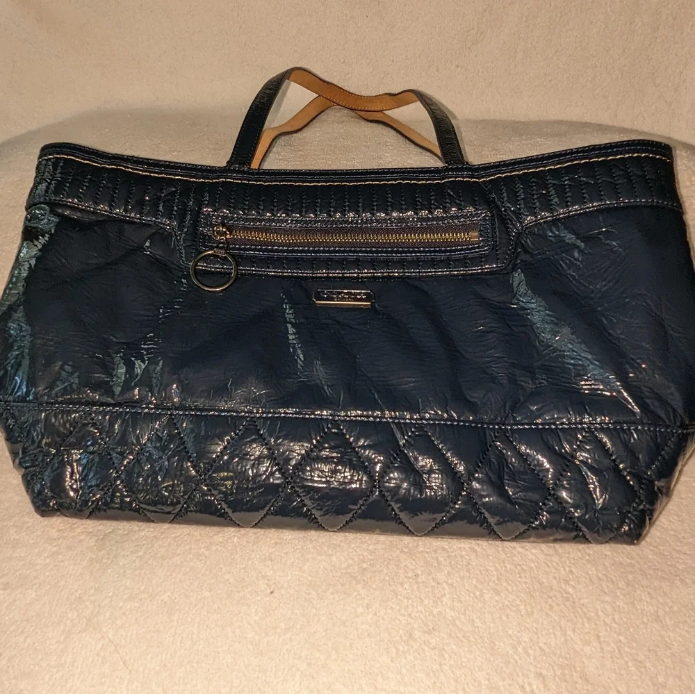 Coach Poppy liquid gloss soft navy patent leather tote.18674